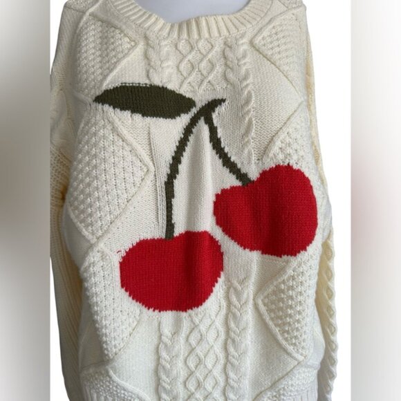 Originality Cozy Cream Cherry Knit Sweater - Picture 4 of 5